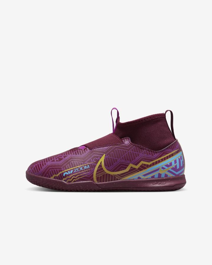 Botas de Futbol Nike Jr. Mercurial Zoom Superfly 9 Academy KM IC Kids Indoor/Court Niña Azules Moradas Metal Doradas | DWHTG-4618