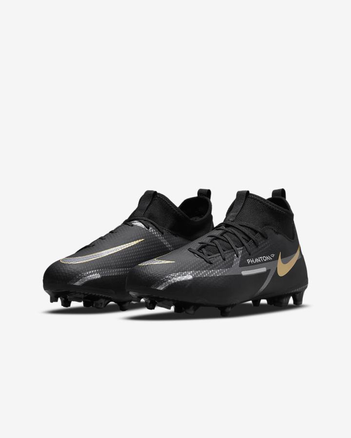 Botas de Futbol Nike Jr. Phantom GT2 Academy Dynamic Fit MG Kids Multi-Ground Niño Negras Metal Doradas Metal Gris Oscuro | PABWU-3851