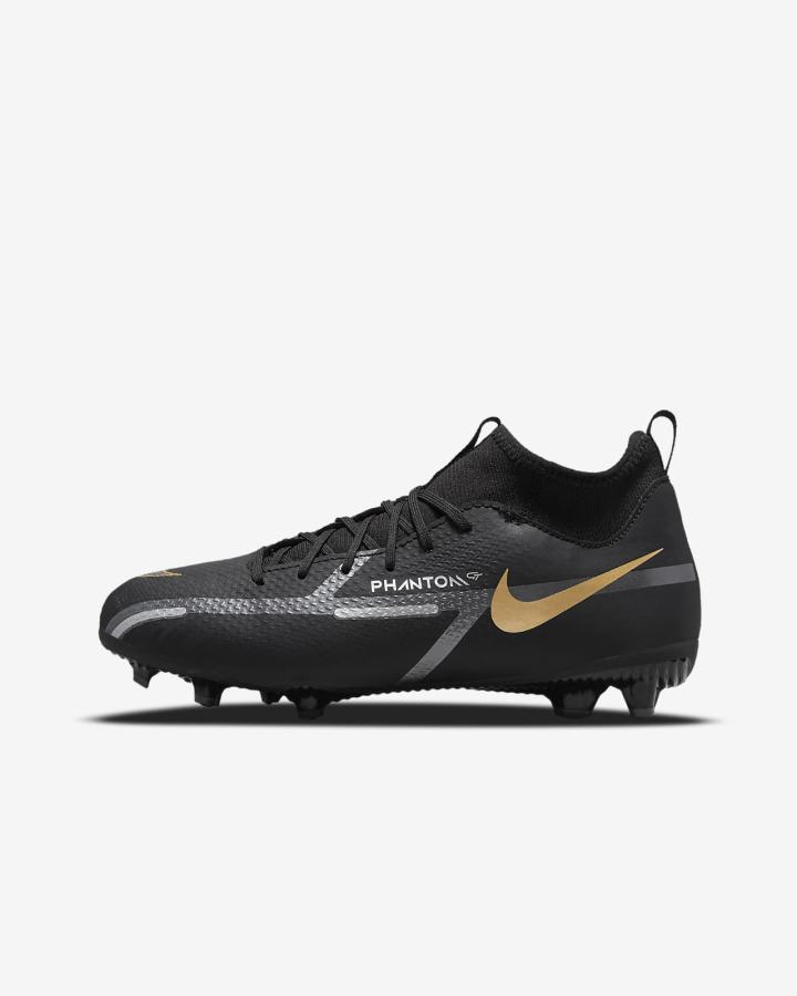 Botas de Futbol Nike Jr. Phantom GT2 Academy Dynamic Fit MG Kids Multi-Ground Niño Negras Metal Doradas Metal Gris Oscuro | PABWU-3851