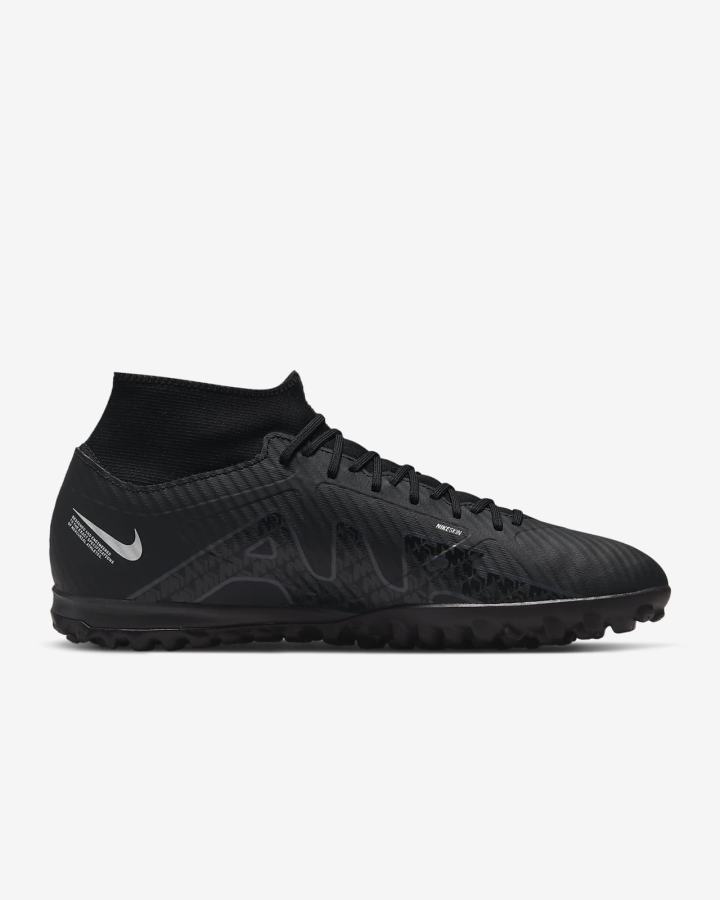Botas de Futbol Nike Zoom Mercurial Superfly 9 Academy TF Turf Mujer Negras Blancas Gris Oscuro | MQBXZ-7104