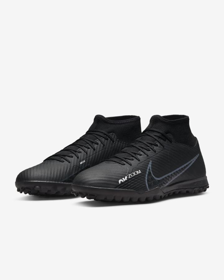 Botas de Futbol Nike Zoom Mercurial Superfly 9 Academy TF Turf Mujer Negras Blancas Gris Oscuro | MQBXZ-7104