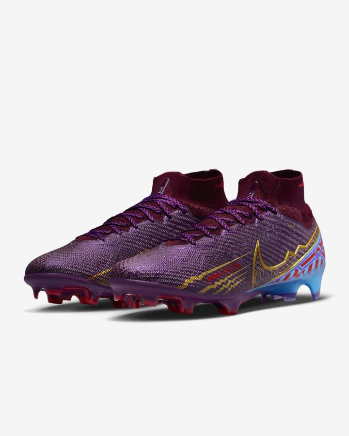 Botas de Futbol Nike Zoom Mercurial Superfly 9 Elite FG Firm-Ground Hombre Azules Moradas Metal Doradas | YFCTM-7496