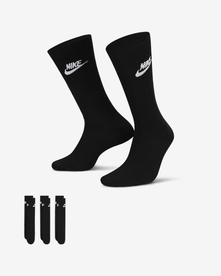 Calcetines Nike Sportswear Everyday Essential Crew (3 Pairs) Hombre Blancas Negras | JGPMN-3910