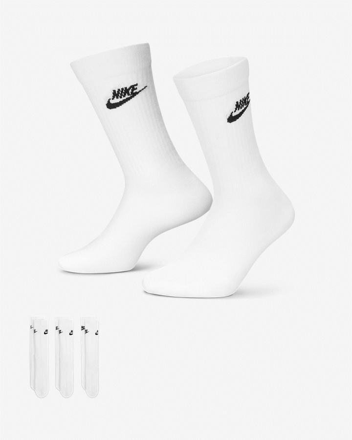 Calcetines Nike Sportswear Everyday Essential Crew (3 Pairs) Hombre Blancas Negras | JGPMN-3910
