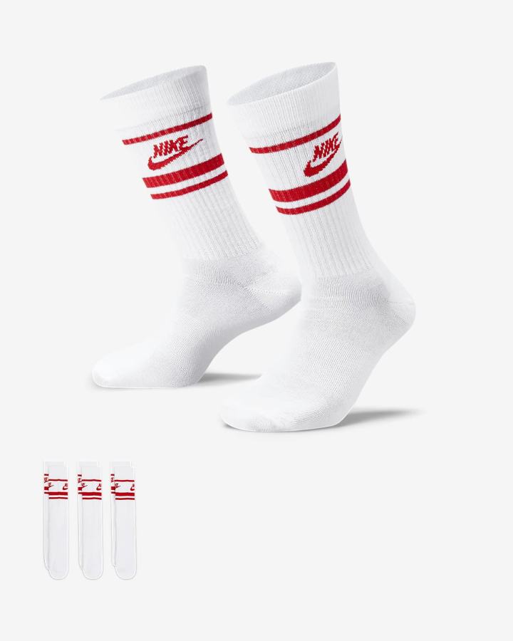 Calcetines Nike Sportswear Everyday Essential Crew (3 Pairs) Hombre Blancas Rojas | VAMJK-9132
