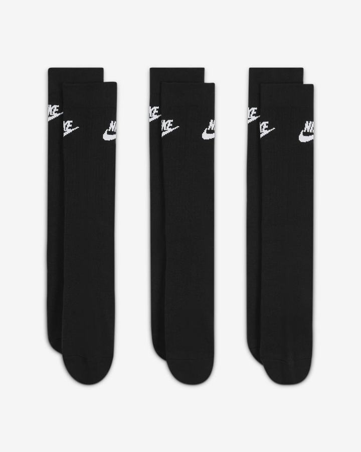 Calcetines Nike Sportswear Everyday Essential Crew (3 Pairs) Hombre Negras Blancas | ZHQPR-2750