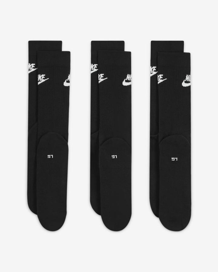 Calcetines Nike Sportswear Everyday Essential Crew (3 Pairs) Hombre Negras Blancas | ZHQPR-2750