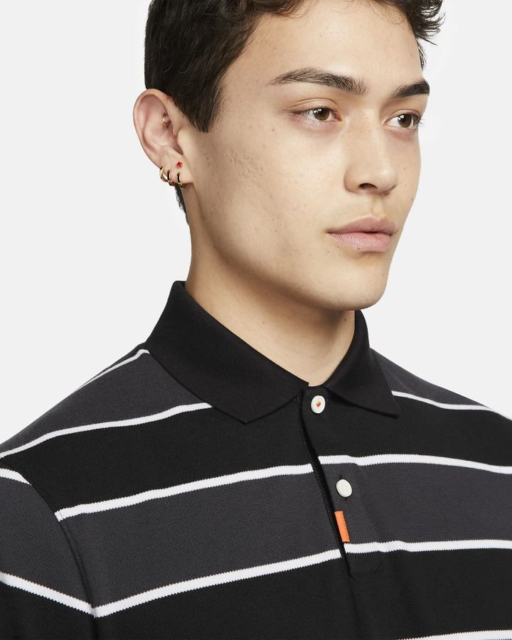 Camisa Polo Nike A Rayas Hombre Negras Gris Oscuro Blancas | GXYVN-7460