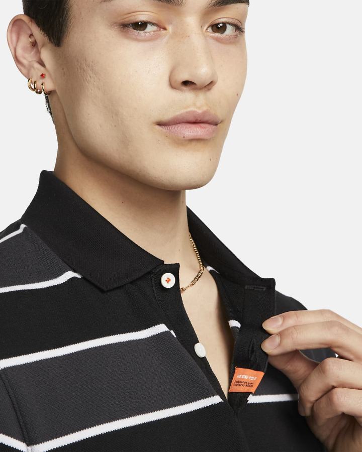 Camisa Polo Nike A Rayas Hombre Negras Gris Oscuro Blancas | GXYVN-7460