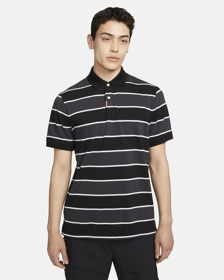 Camisa Polo Nike A Rayas Hombre Negras Gris Oscuro Blancas | GXYVN-7460