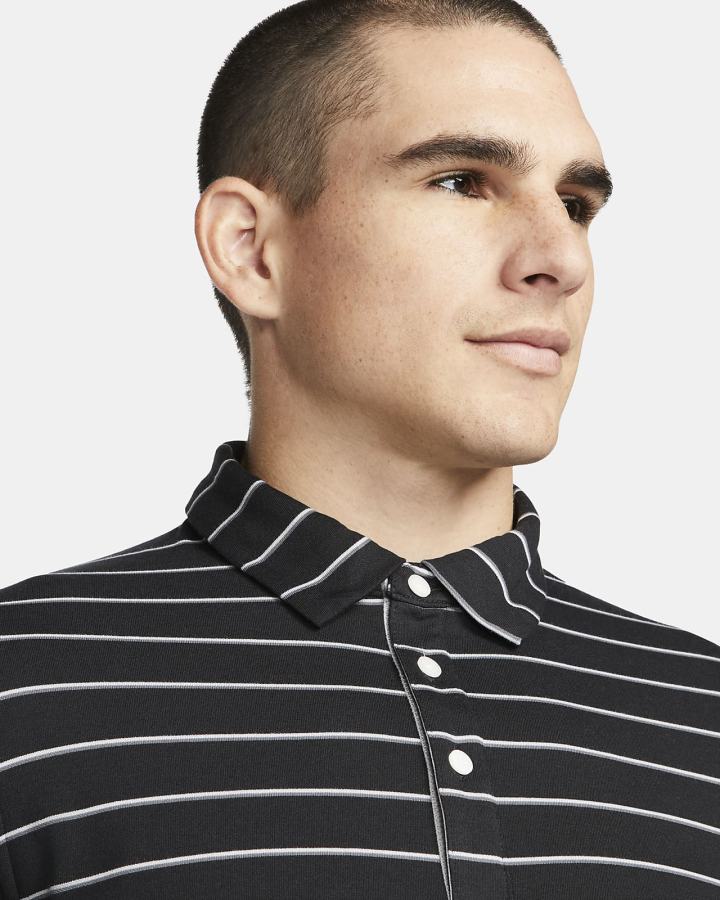 Camisa Polo Nike Dri-FIT Player A Rayas Golf Hombre Negras Plateadas | NLTJG-5403