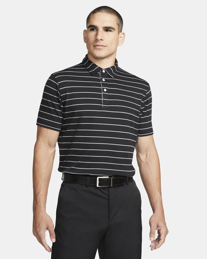 Camisa Polo Nike Dri-FIT Player A Rayas Golf Hombre Negras Plateadas | NLTJG-5403