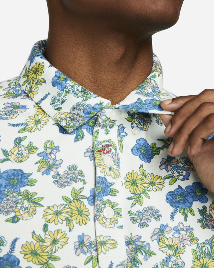 Camisa Polo Nike Dri-FIT Player Floral Golf Hombre Verde Plateadas | JYDPS-6820