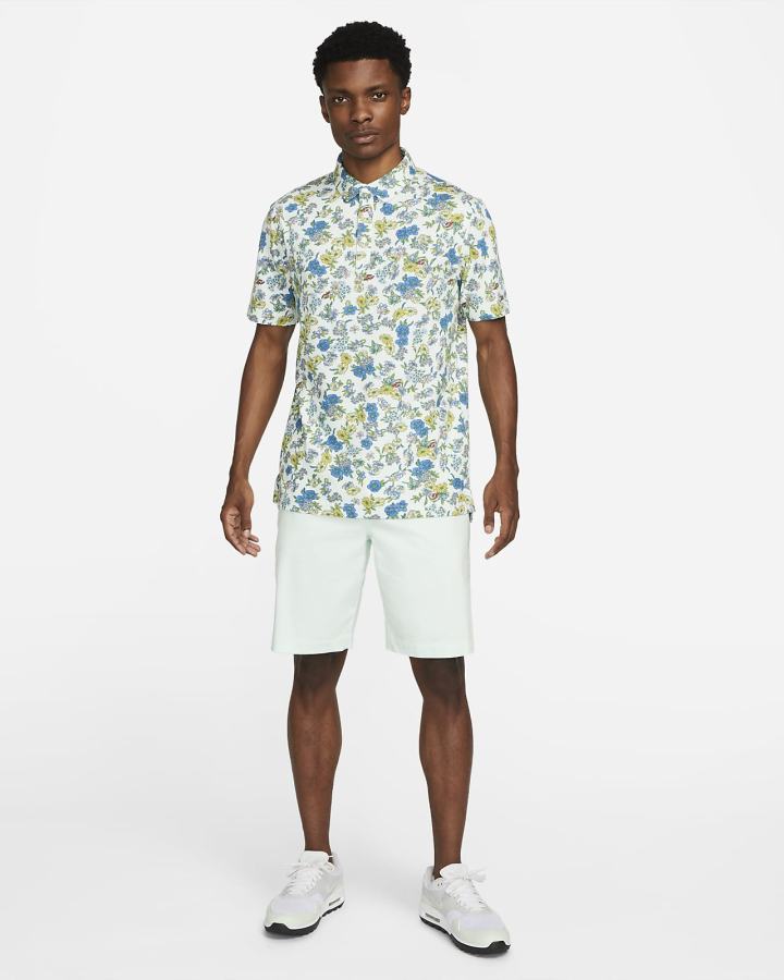Camisa Polo Nike Dri-FIT Player Floral Golf Hombre Verde Plateadas | JYDPS-6820