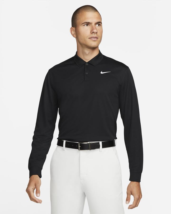 Camisa Polo Nike Dri-FIT Victory Long-Sleeve Golf Hombre Negras Blancas | HBXCD-5316