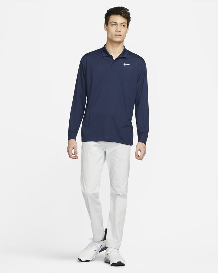 Camisa Polo Nike Dri-FIT Victory Long-Sleeve Golf Hombre Azul Marino Blancas | QWBSO-2861