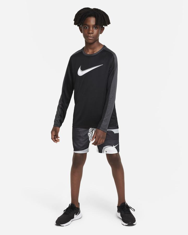 Camisas Nike Dri-FIT Kids Long-Sleeve Training Top Niño Negras Gris Oscuro Blancas | AHCBD-7168