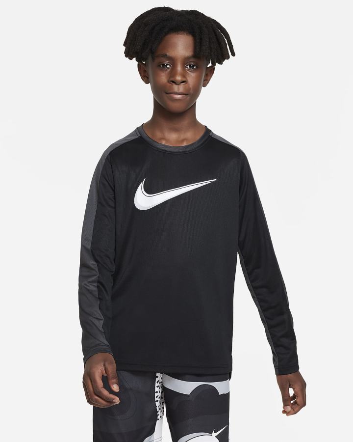 Camisas Nike Dri-FIT Kids Long-Sleeve Training Top Niño Negras Gris Oscuro Blancas | AHCBD-7168