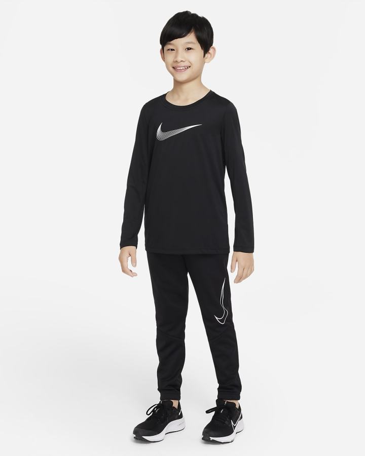 Camisas Nike Dri-FIT Kids Long-Sleeve Training Top Niño Negras Blancas | VNYRO-8290