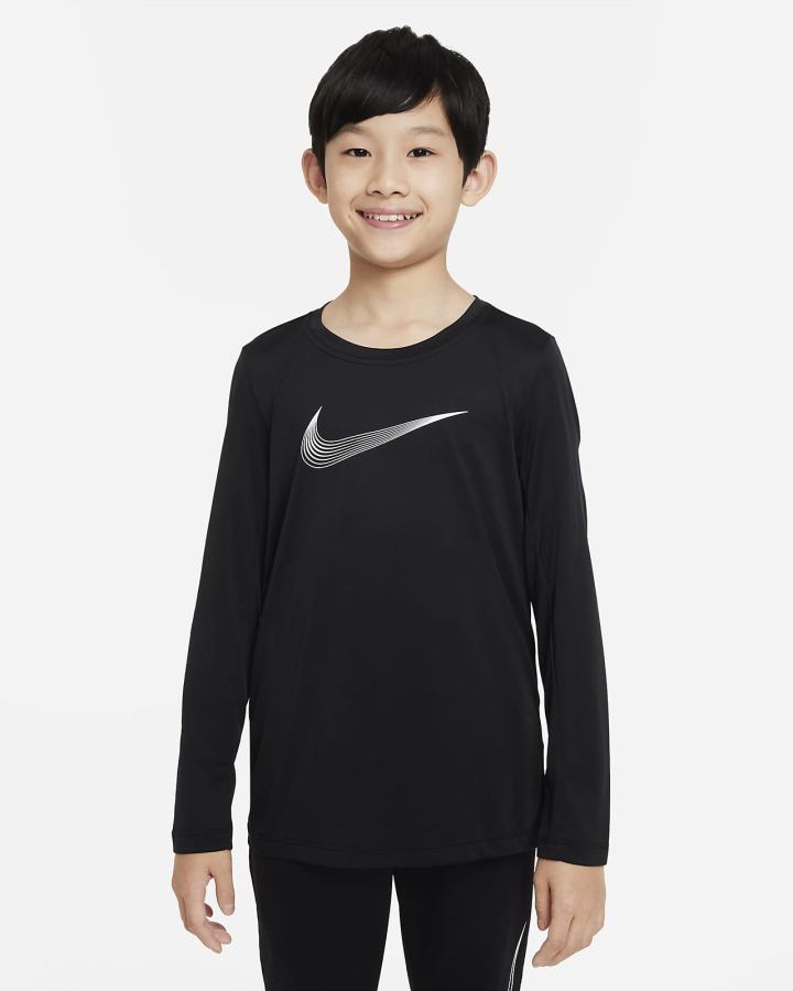 Camisas Nike Dri-FIT Kids Long-Sleeve Training Top Niño Negras Blancas | VNYRO-8290