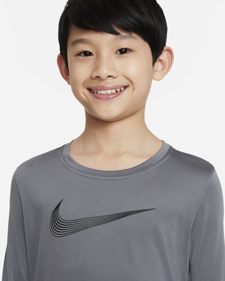 Camisas Nike Dri-FIT Kids Long-Sleeve Training Top Niño Gris Negras | XKOGY-0793