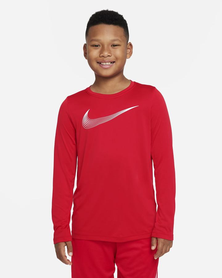 Camisas Nike Dri-FIT Kids Long-Sleeve Training Top Niño Rojas Blancas | XQDMH-5498
