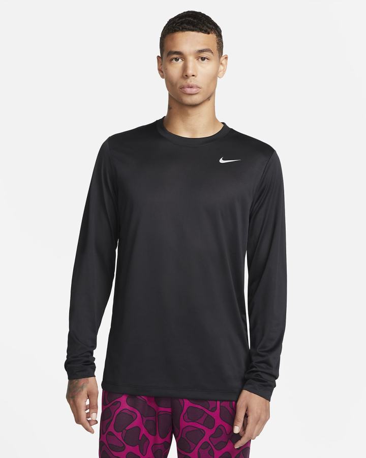Camisas Nike Dri-FIT Legend Long-Sleeve Fitness Top Hombre Negras Plateadas | KMUGN-9673