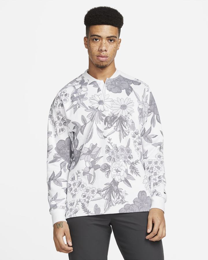 Camisas Nike Dri-FIT Long-Sleeve Floral Golf Top Hombre Blancas Gris Oscuro | XKIBV-3189