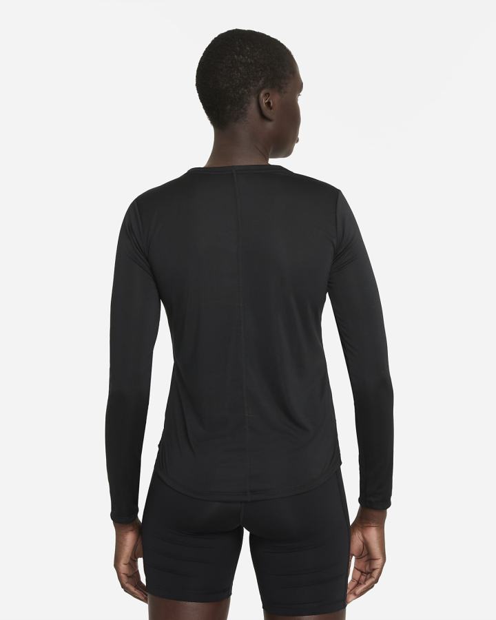 Camisas Nike Dri-FIT One Standard Fit Long-Sleeve Top Mujer Negras Blancas | MEOWF-0584