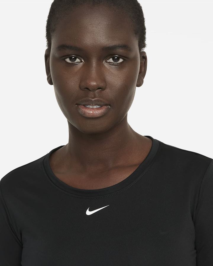 Camisas Nike Dri-FIT One Standard Fit Long-Sleeve Top Mujer Negras Blancas | MEOWF-0584