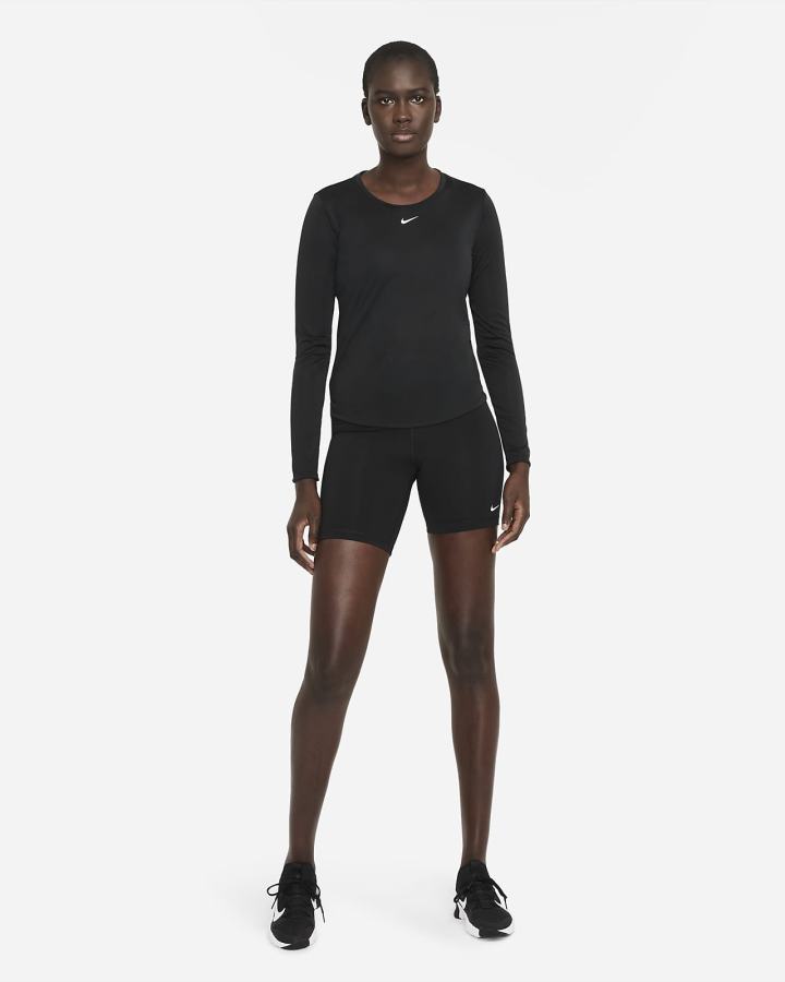 Camisas Nike Dri-FIT One Standard Fit Long-Sleeve Top Mujer Negras Blancas | MEOWF-0584