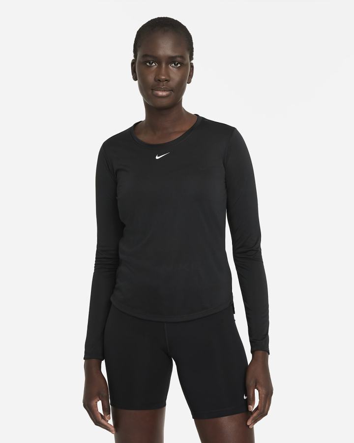 Camisas Nike Dri-FIT One Standard Fit Long-Sleeve Top Mujer Negras Blancas | MEOWF-0584