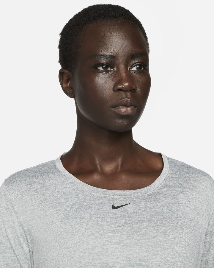 Camisas Nike Dri-FIT One Standard Fit Long-Sleeve Top Mujer Gris Negras | NHKXI-6472