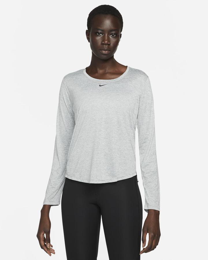 Camisas Nike Dri-FIT One Standard Fit Long-Sleeve Top Mujer Gris Negras | NHKXI-6472