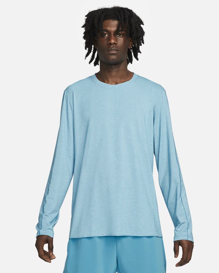 Camisas Nike Dri-FIT Yoga Long-Sleeve Top Hombre Azules Gris | QHJIM-6850