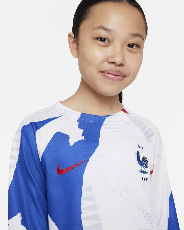 Camisas Nike FFF Kids Dri-FIT Pre-Match Long-Sleeve Soccer Top Niño Blancas Azul Real Rojas | ZWRDO-1896