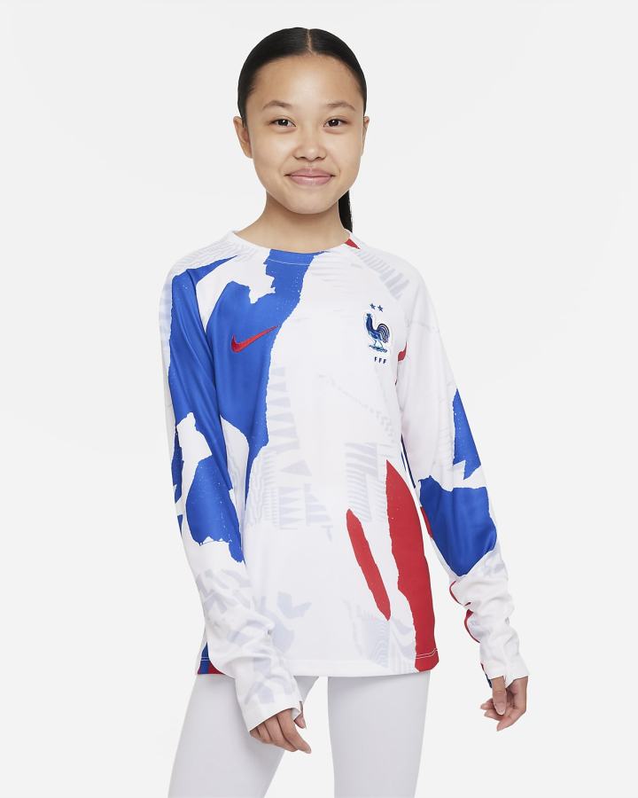Camisas Nike FFF Kids Dri-FIT Pre-Match Long-Sleeve Soccer Top Niño Blancas Azul Real Rojas | ZWRDO-1896