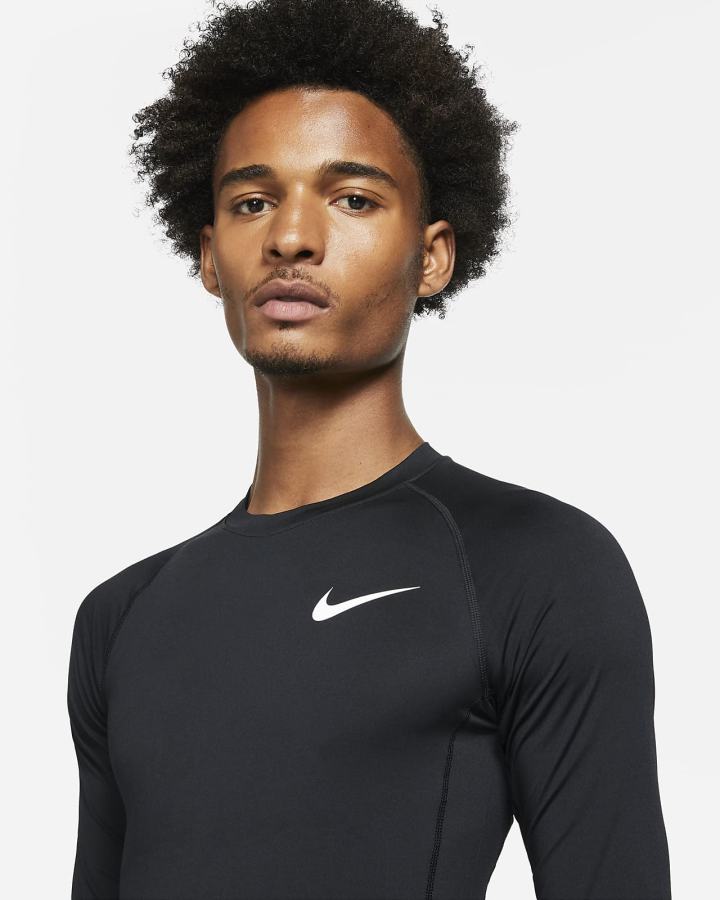 Camisas Nike Pro Dri-FIT Tight Fit Long-Sleeve Top Hombre Negras Blancas | RHBWM-9265