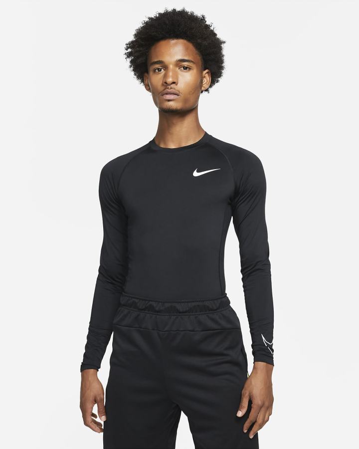Camisas Nike Pro Dri-FIT Tight Fit Long-Sleeve Top Hombre Negras Blancas | RHBWM-9265