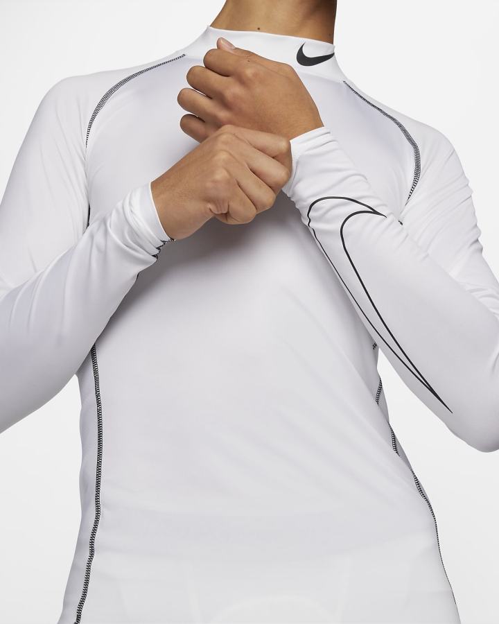 Camisas Nike Pro Dri-FIT Tight Fit Long-Sleeve Top Hombre Blancas Negras | RZLCU-1653
