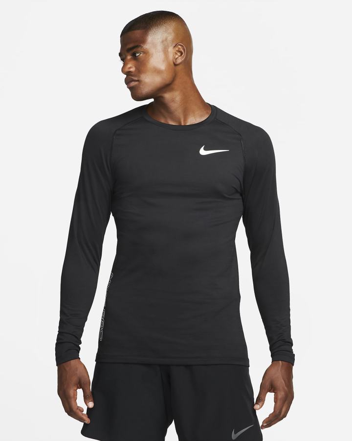 Camisas Nike Pro Long-Sleeve Crew Hombre Negras Blancas | JNWPG-0347