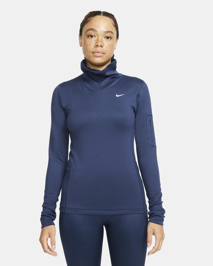Camisas Nike Pro Therma-FIT Long-Sleeve Top Mujer Azul Marino Blancas | PQEXB-6015