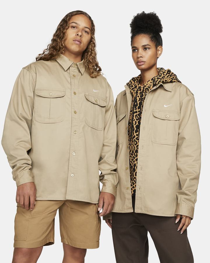 Camisas Nike SB Woven Skate Long-Sleeve Button Up Hombre Kaki | STFRK-2647