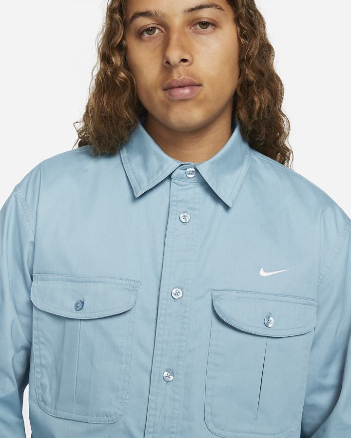 Camisas Nike SB Woven Skate Long-Sleeve Button Up Hombre Azules Blancas | TYBFE-1724