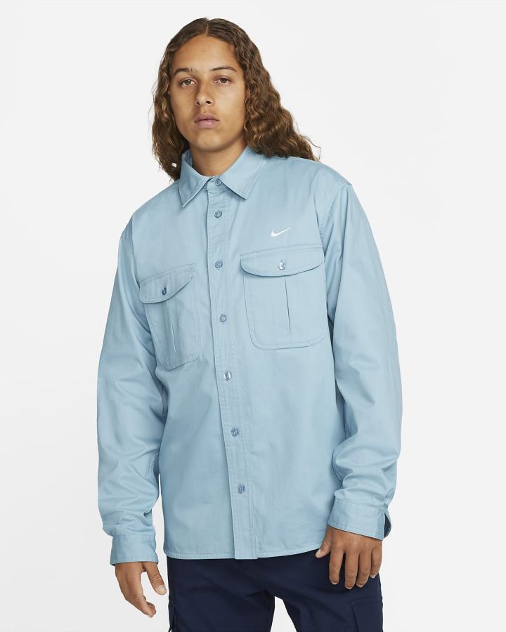 Camisas Nike SB Woven Skate Long-Sleeve Button Up Hombre Azules Blancas | TYBFE-1724