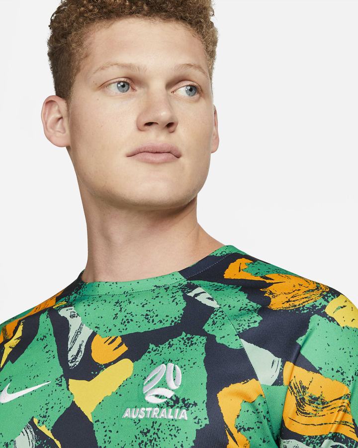 Camiseta Nike Australia Dri-FIT Pre-Match Soccer Top Hombre Amarillo Blancas | NKDSU-4312