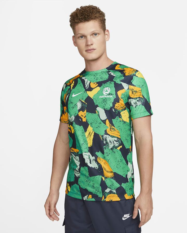 Camiseta Nike Australia Dri-FIT Pre-Match Soccer Top Hombre Amarillo Blancas | NKDSU-4312