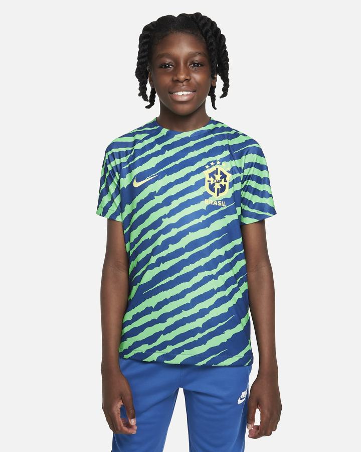 Camiseta Nike Brazil Kids Dri-FIT Pre-Match Soccer Top Niño Azules Amarillo | CDAUZ-8031