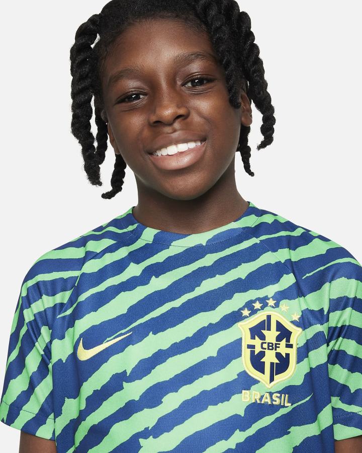Camiseta Nike Brazil Kids Dri-FIT Pre-Match Soccer Top Niña Azules Amarillo | VTHCE-6950