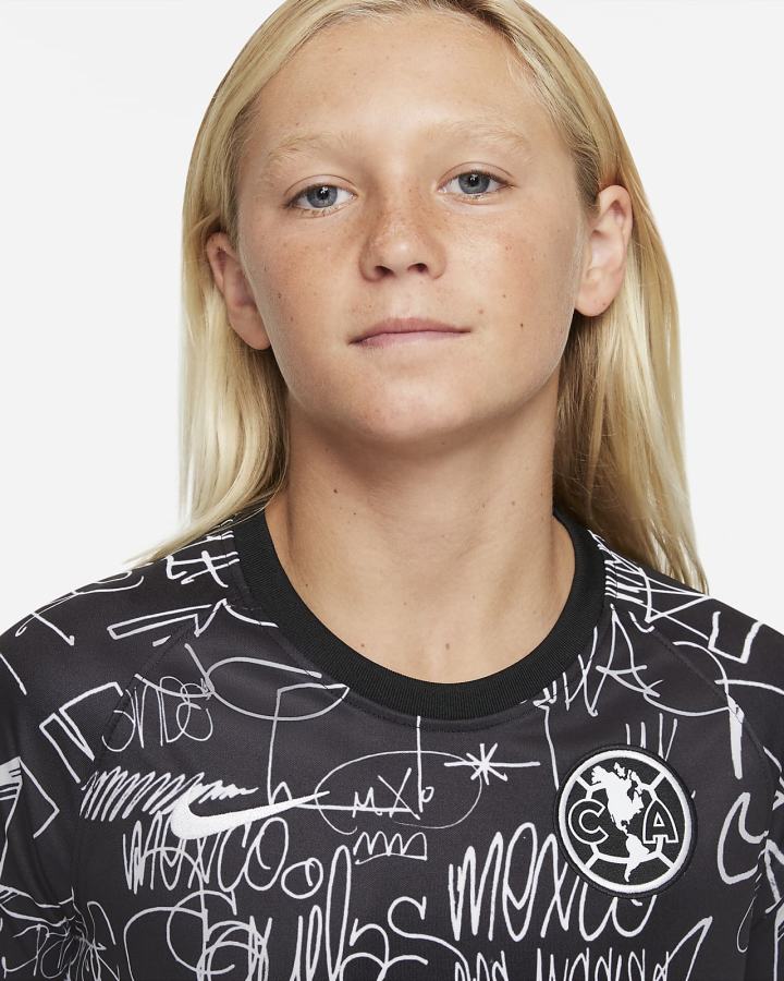 Camiseta Nike Club América Kids Dri-FIT Pre-Match Soccer Top Niña Blancas Negras Blancas | GBNDP-6209